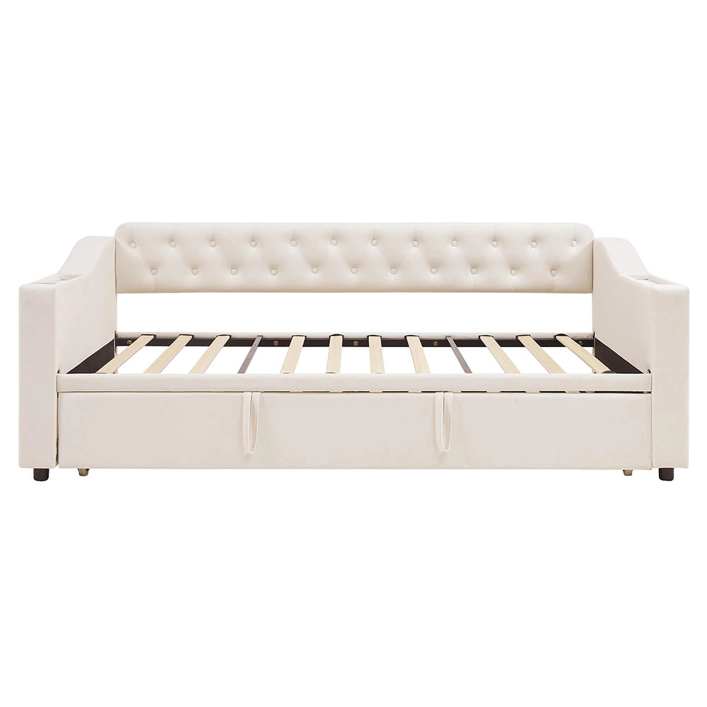 Divano letto - Xylo - 90/180x190 cm braccioli USB velluto beige