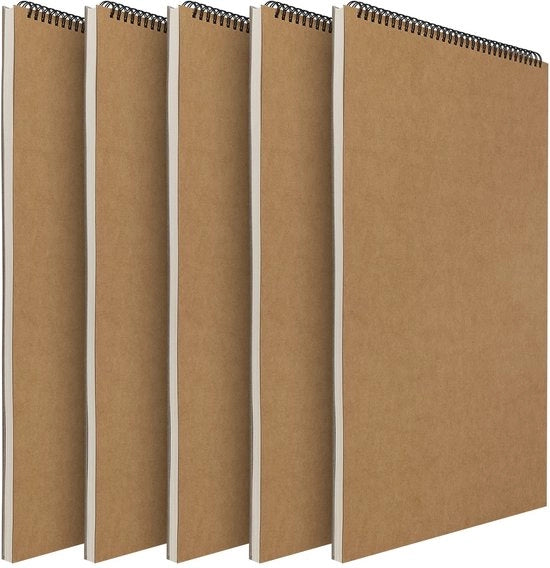 Libretto di disegno 5 pezzi A3 - legato a spirale - carta 160 gsm - carta bianca - per disegni/tecniche - pagine beige - libro di disegno