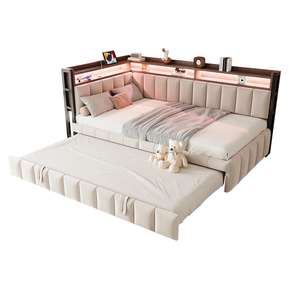 Divano letto 90x200cm?- Xylo - gigogne LED USB velluto beige