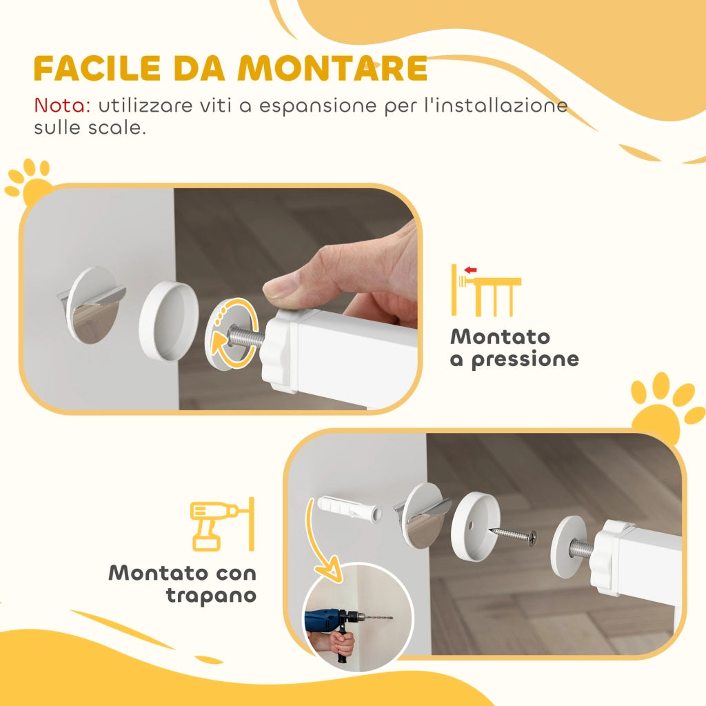 Cancelletto per Cani Estensibile e Regolabile per Scale e Porte. in Acciaio e ABS. 75-85x76 cm. Bianco