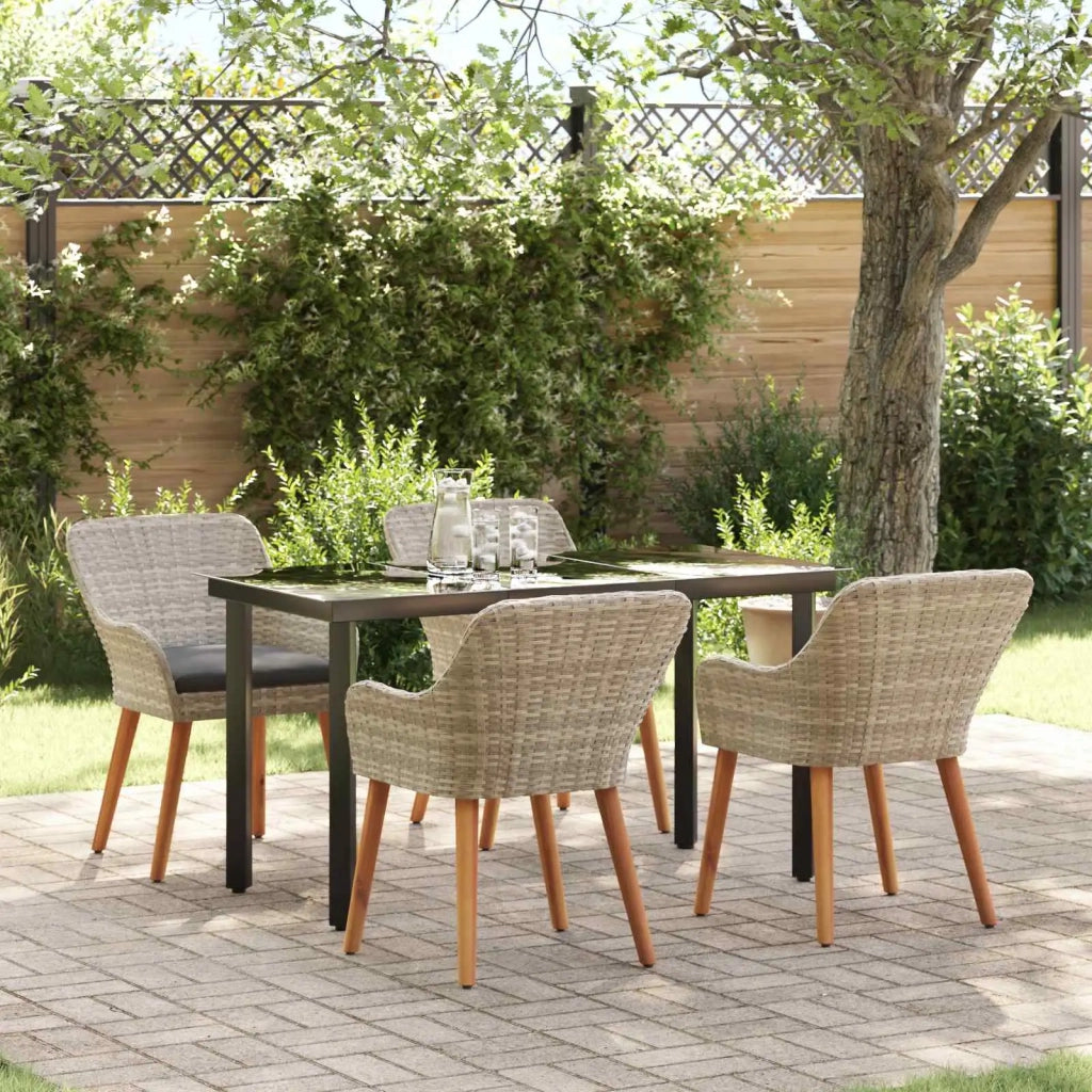 Set da Pranzo per Giardino 5 pcs Grigio chiaro polyrattan