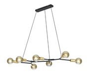 Lampada a sospensione 7 luci, metallo, nero e oro, L 130 cm, Cross