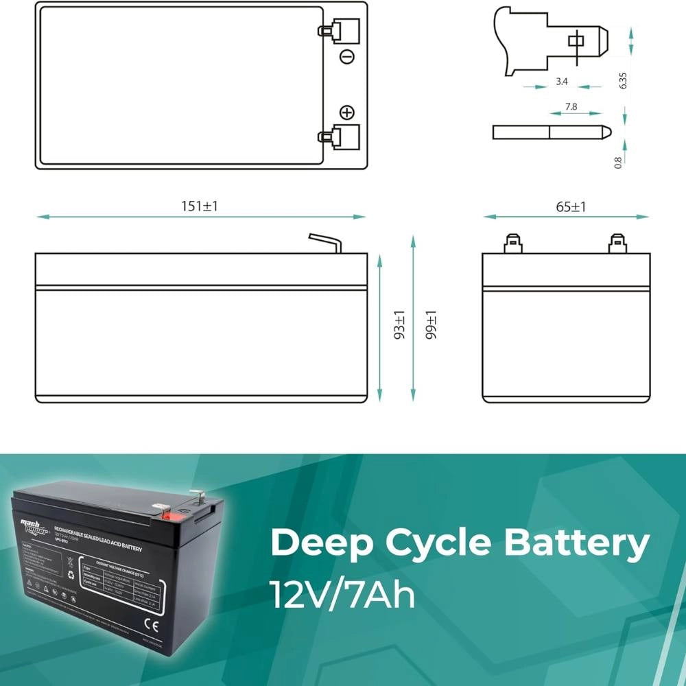 Mach power batteria al piombo 12v 7ah vrla agm ricaricabile per ups e allarmi