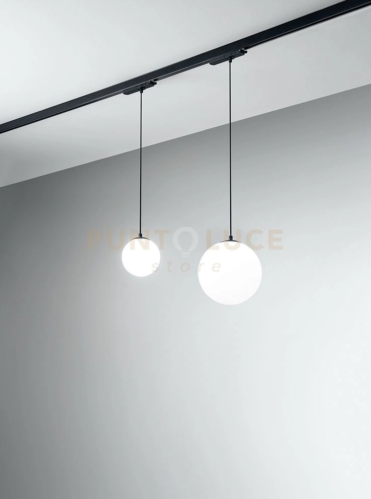 Sospensione in vetro opale nero opaco cavo tessuto nero Binario LED 15W 3000K CRI?82 220-240V 1050Lm