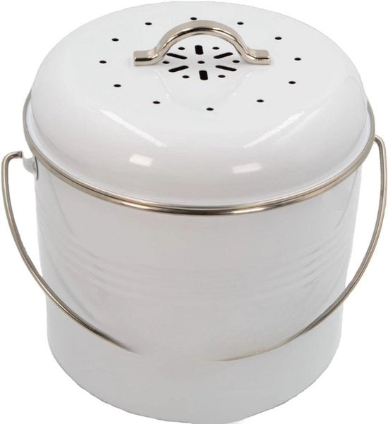 Contenitore per Compost per la Cucina - 3 Litri - Contenitore con Alta Concentrazione di Odori con 2 Filtro di Carbone e Maniglia Regolabile - Contenitore Biologico Compatto per Rifiuti