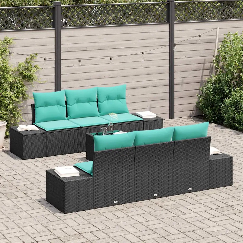 Set Divano da Giardino 8 pz Nero e Turchese polyrattan 3355625