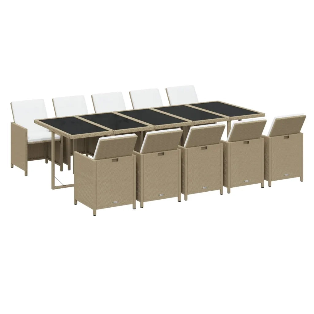 Set da Pranzo da Giardino 11 pz con Cuscini in Polyrattan Beige 3095596