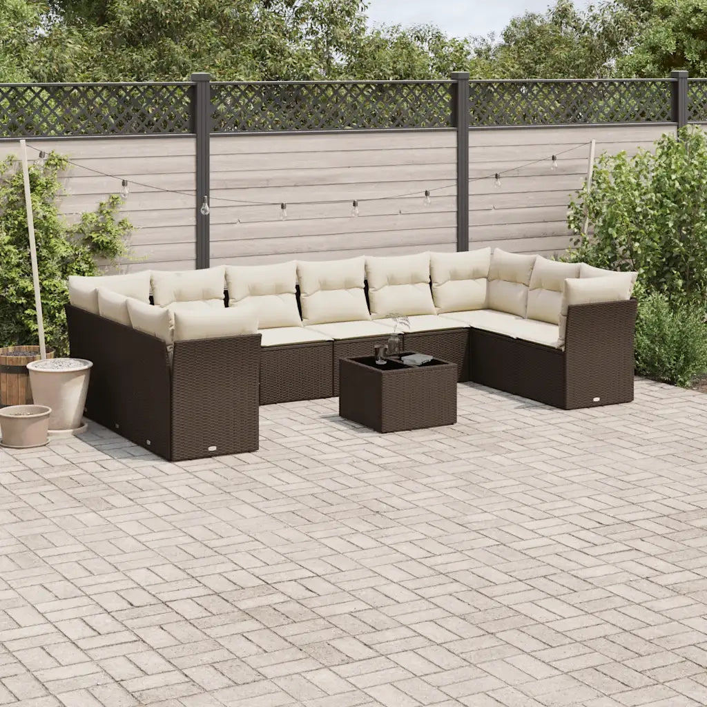 Set Divani da Giardino 11 pz con Cuscini Polyrattan Marrone 3218213