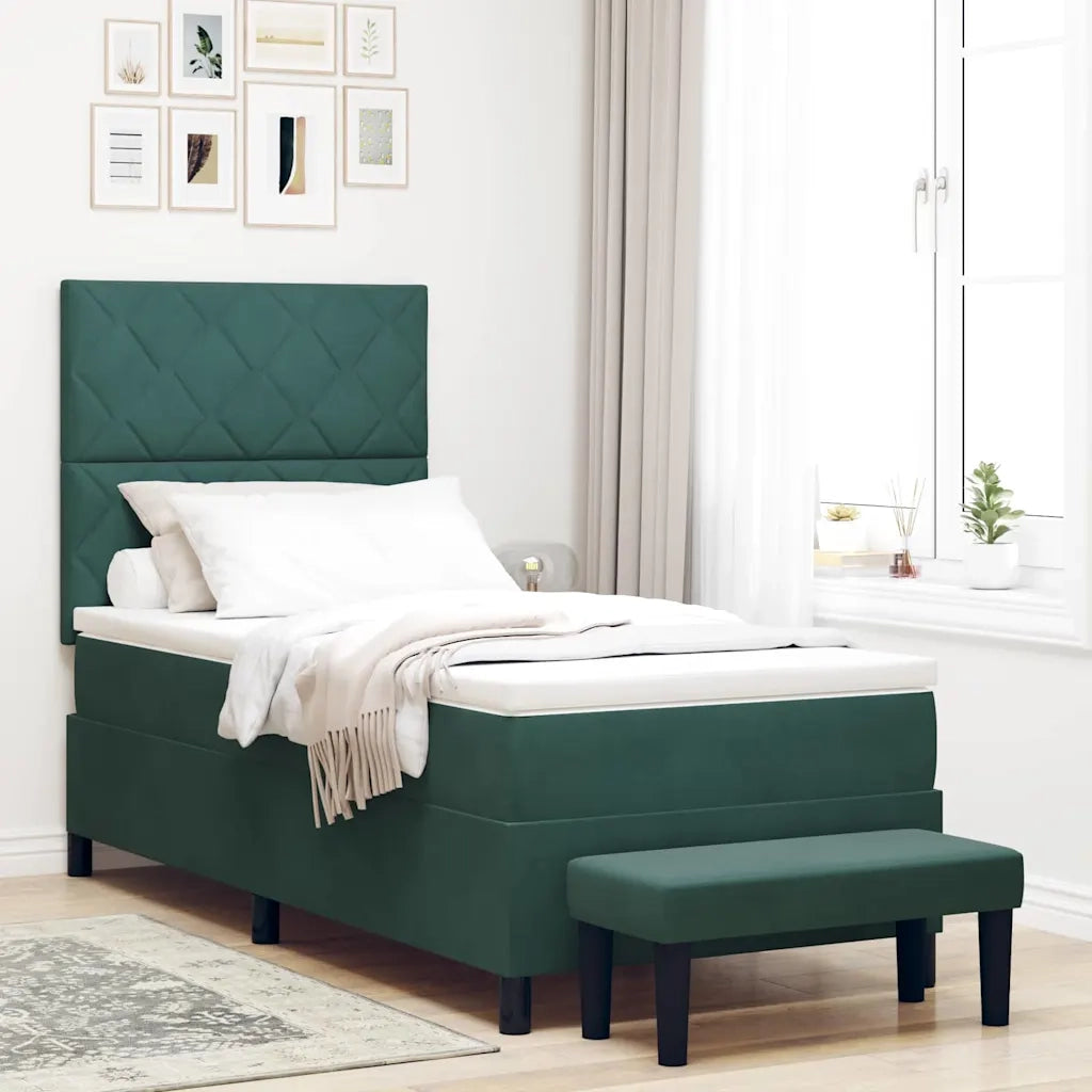 Letto a molle con materasso Verde Scuro 100 x 200 cm Velluto