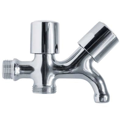 DOPPIO RUBINETTO A VITE X LAVATRICE 220 ITAP  OTTONE CROMATO 1/2MX3/4M