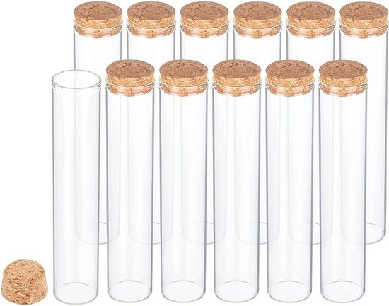 Set di flaconi di reazione in vetro 60mm - 12 pezzi - con tappo in gomma - adatti per laboratorio/hobby - riciclabili e decorativi - articoli in vetro per laboratorio