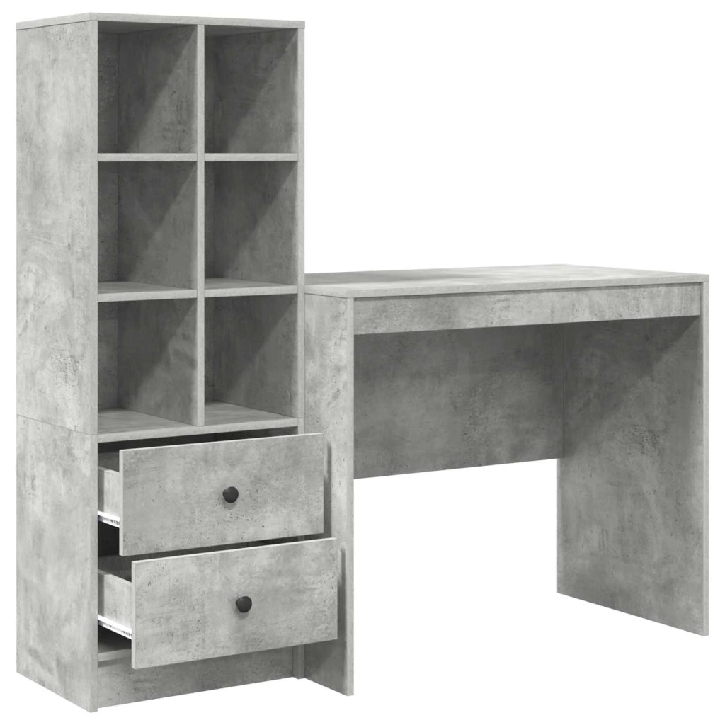 Scrivania con cassetto con lo scaffale 2 pcs Grigio cemento 3337364