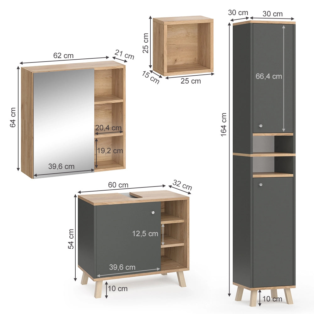 Vicco Set mobili bagno Antracite 4 parti, con armadio alto