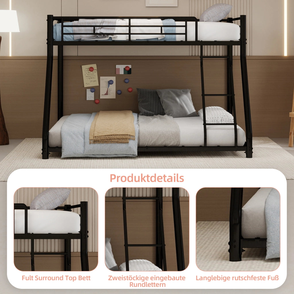 Letto a castello twin over full in ferro nero 105x200 cm