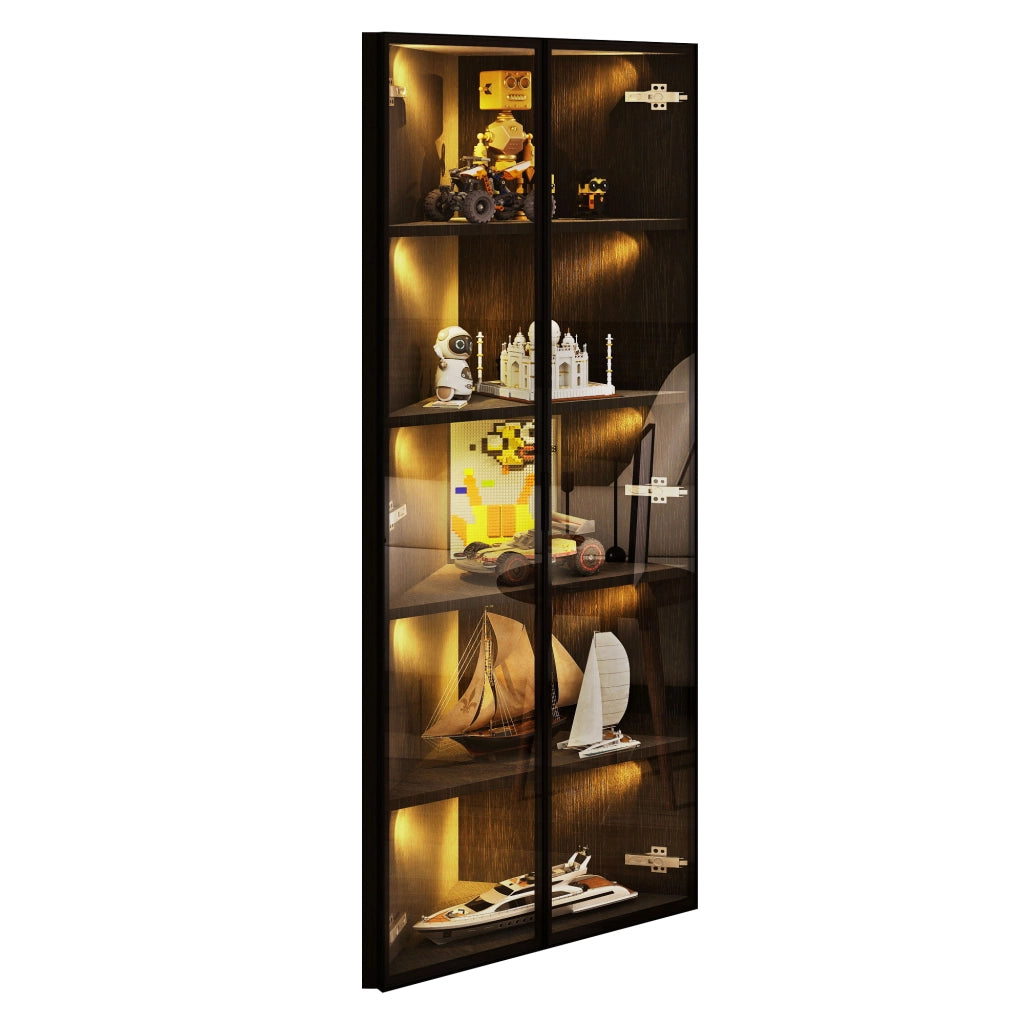 Vetrina con LED ¨C MINIMAL ¨C Nero, Vetro Temperato, 62x35x160 cm