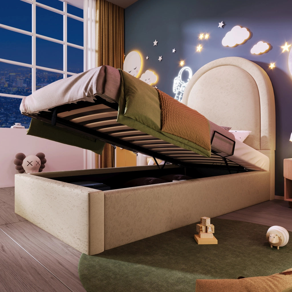 LETTO 90x200 cm Beige in PU con materasso incluso