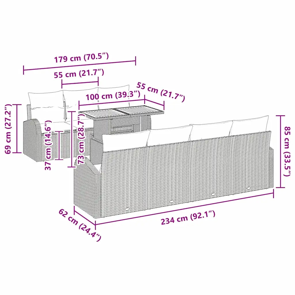 Set Divano da Giardino con cuscino 8 pcs beige e grigio chiaro 3349545