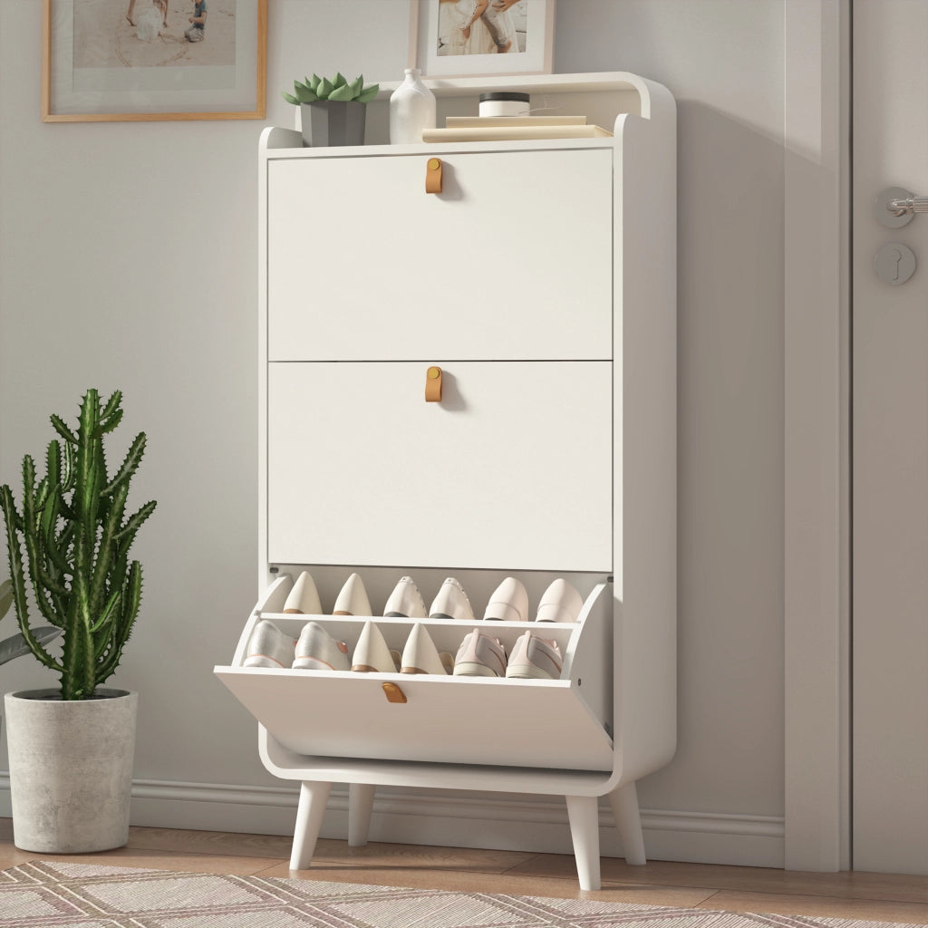 Scarpiera Slim con Ante Ribaltabili e Ripiani ¨C Xylo ¨C Bianco