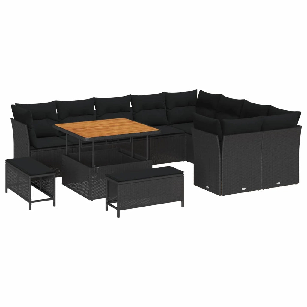 Set Divano da Giardino con cuscino 12 pcs Nero
