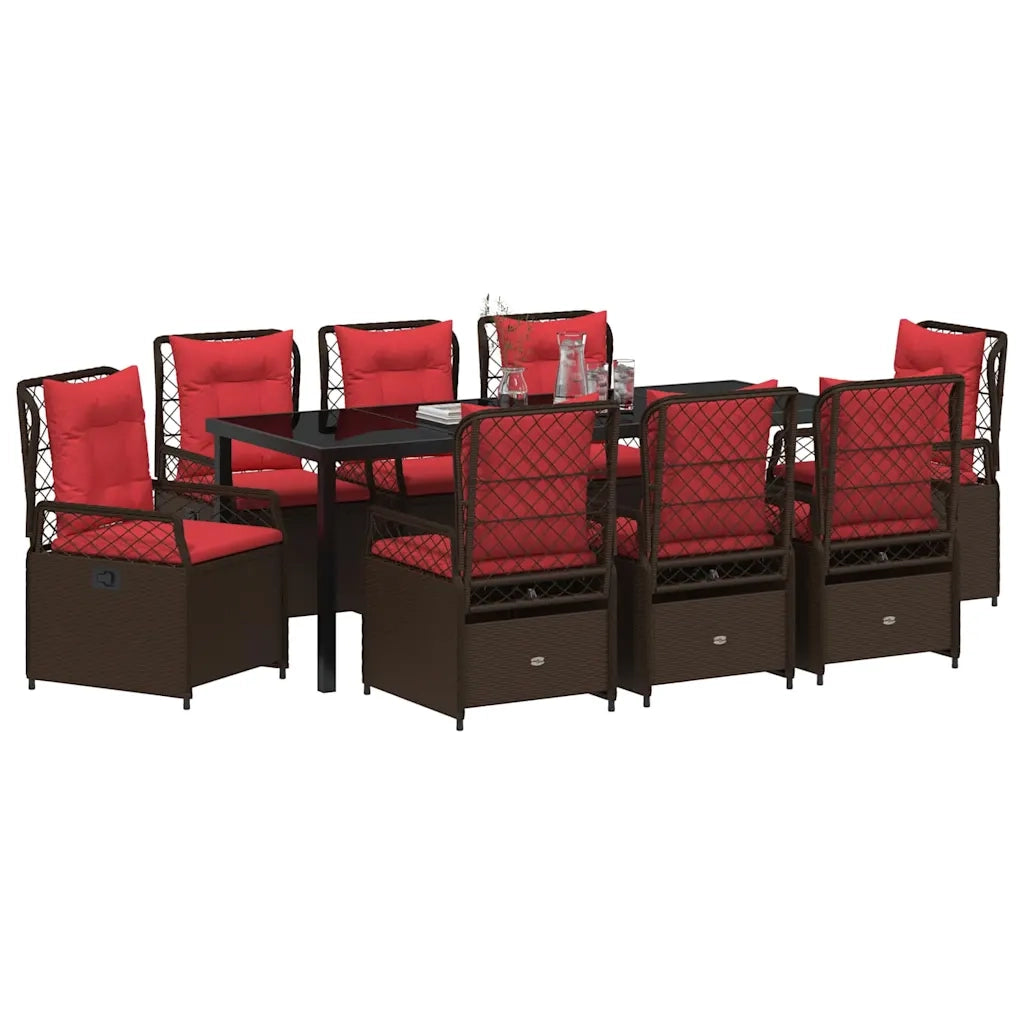 Set da Pranzo per Giardino 9 pcs Marrone polyrattan 3381050
