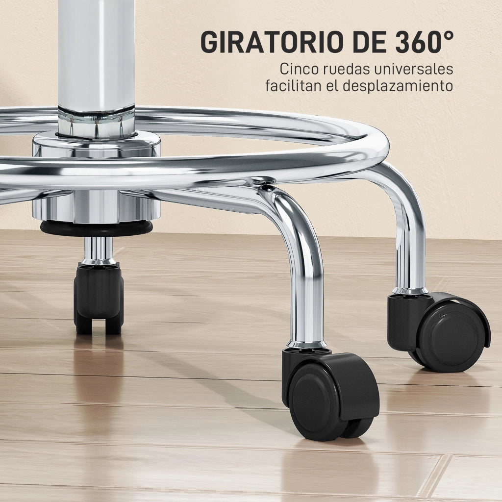 Sgabello Girevole Regolabile con Seduta Imbottita, Poggiapiedi e Ruote ¨C Minimal ¨C Nero 34x34x50-66 cm