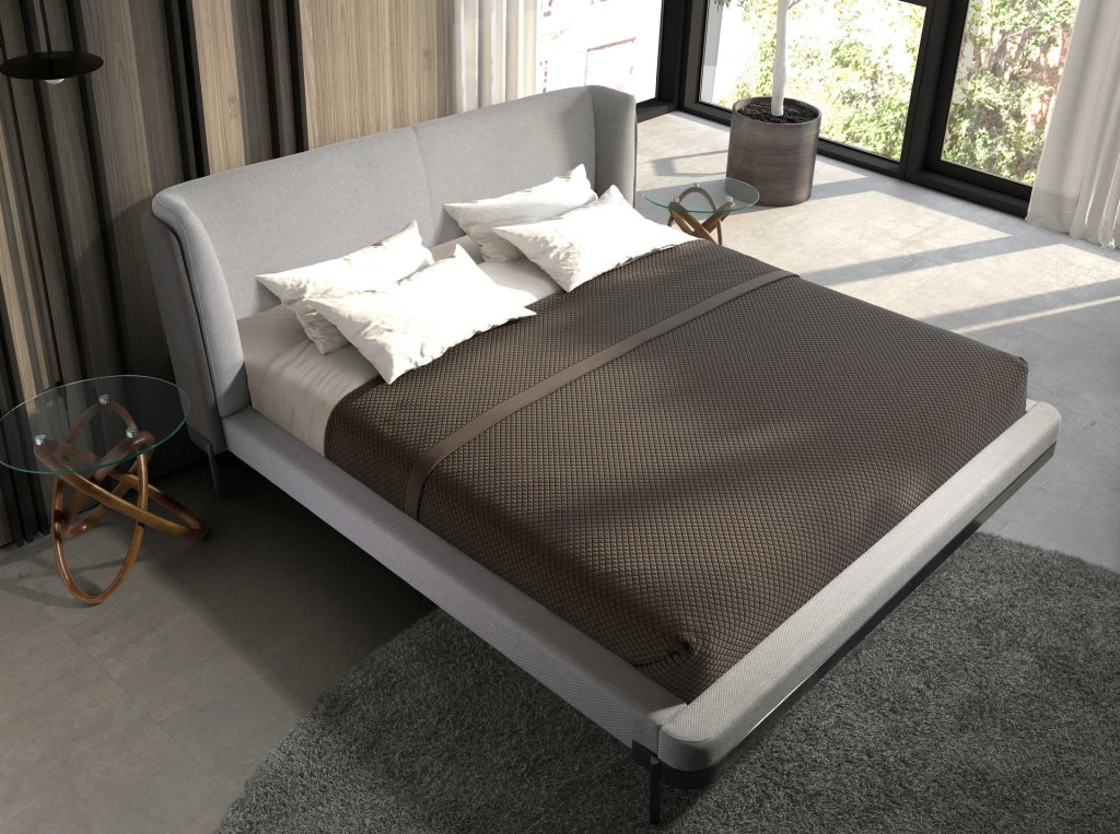 Letto in tessuto grigio chiaro e similpelle grigio scuro