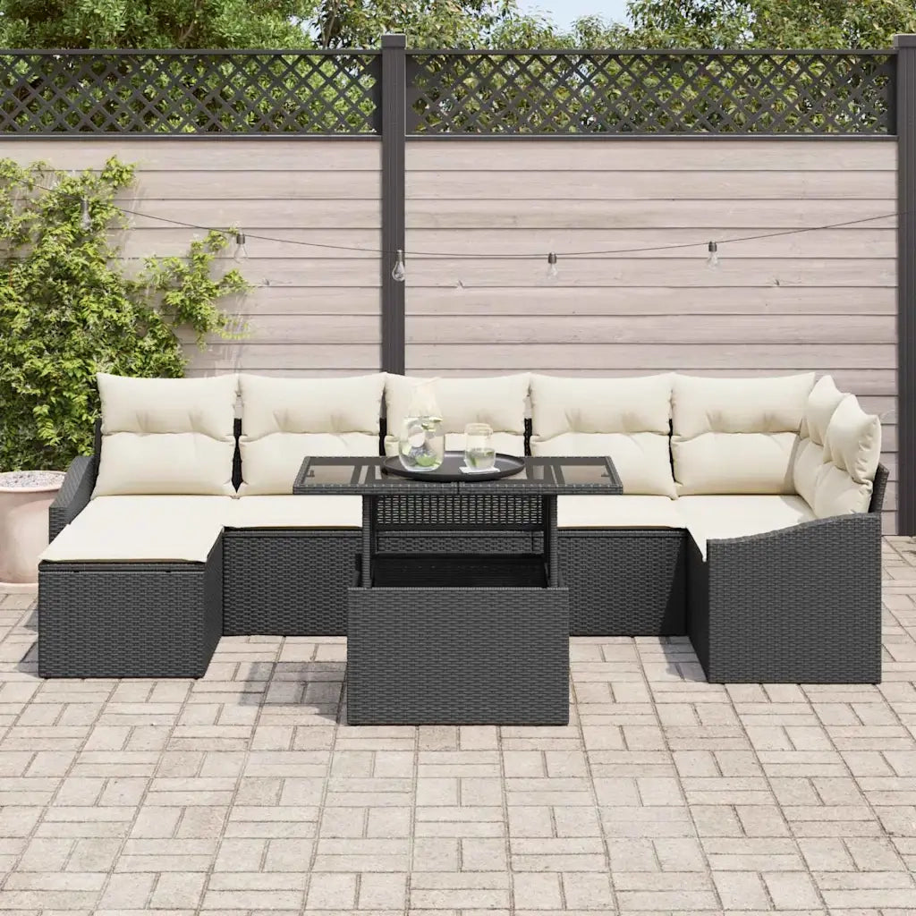 Set Divano da Giardino 8 pcs Nero e Crema polyrattan 3349043