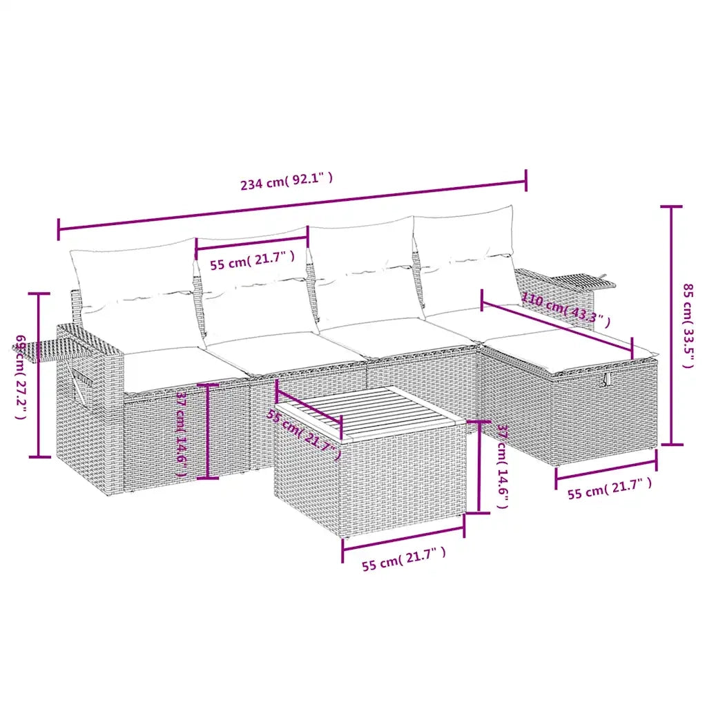 Set Divano da Giardino 6 pz con Cuscini Beige in Polyrattan 3264943
