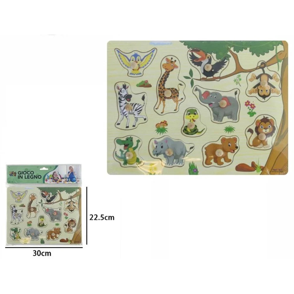 Trade Shop - Puzzle A Incastro Tema Animali Gioco Educativo In Legno Per Bambini Con Pomelli 07536 -