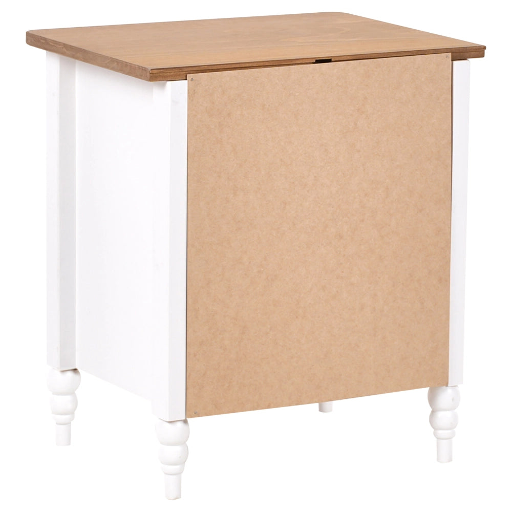 Comodino 2 cassetti bianco e legno chiaro stile Retro e moderno