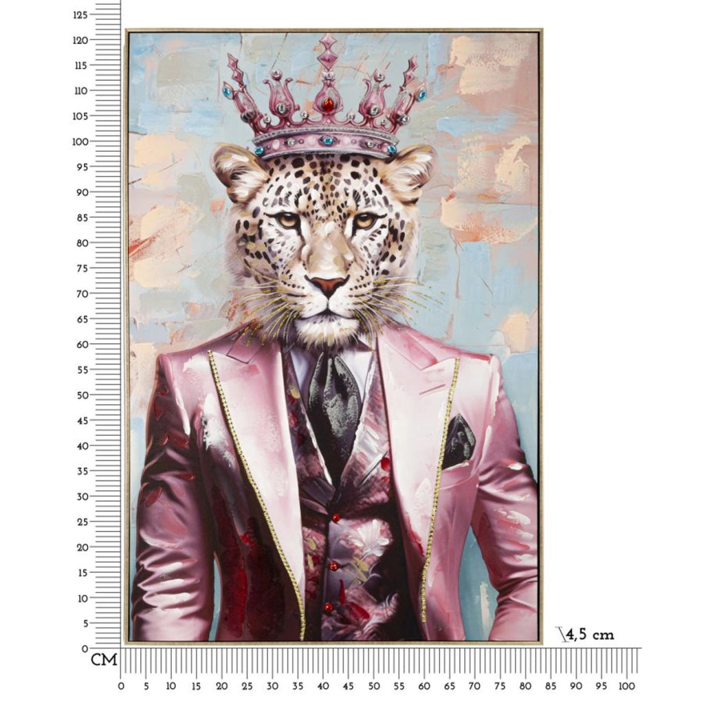 Dipinto su tela King B leopardo gentleman con cornice, 82x122 cm