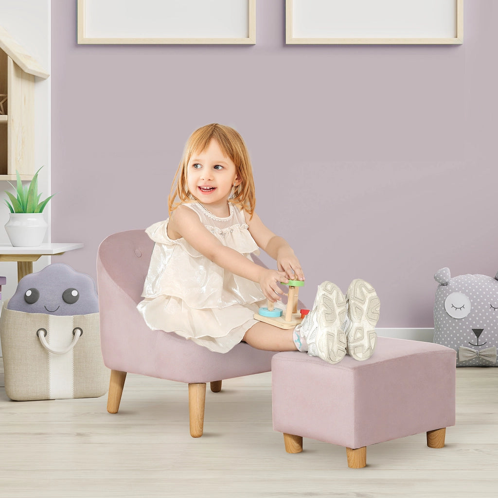 Poltrona con pouf per bambini 3-5 anni ¨C zephmum ¨C rosa velluto 51x51x50 cm