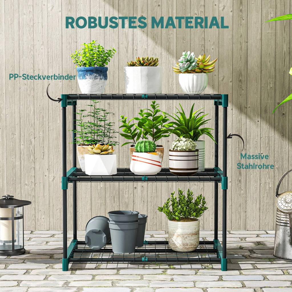 Portapiante 3 Ripiani ¨C Zephmum ¨C Verde Scuro Acciaio 72 cm
