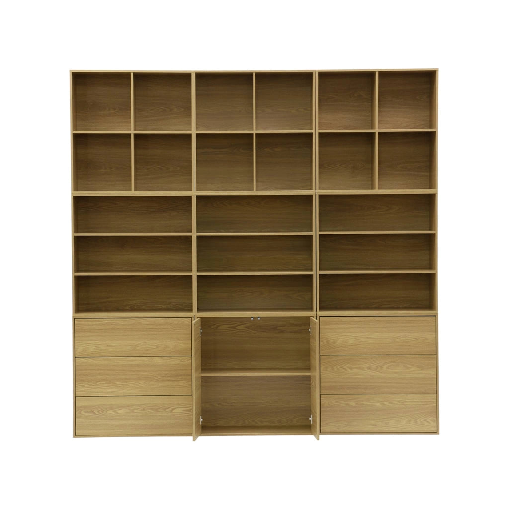 Libreria modulare decorativa in legno con 9 elementi, quercia
