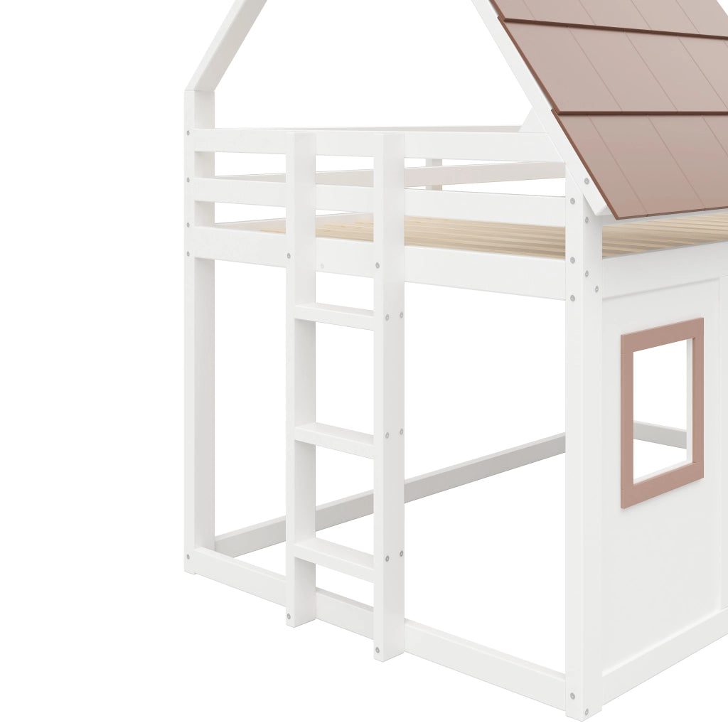 LETTO A CASTELLO 140x200 cm in MDF e pino, marrone e bianco