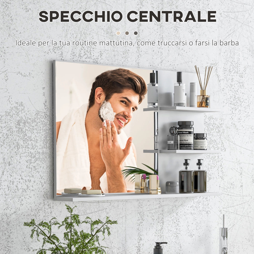 Specchio da Bagno con Ripiani ¨C Minimal ¨C Bianco MDF 75x10x48 cm