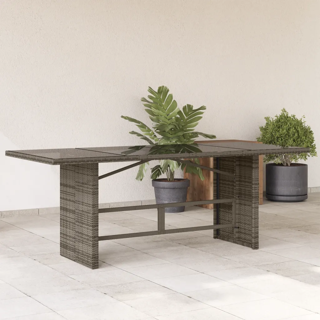 Tavolo da Giardino | Tavolino da esterno Piano in Vetro Grigio 190x80x75cm Polyrattan