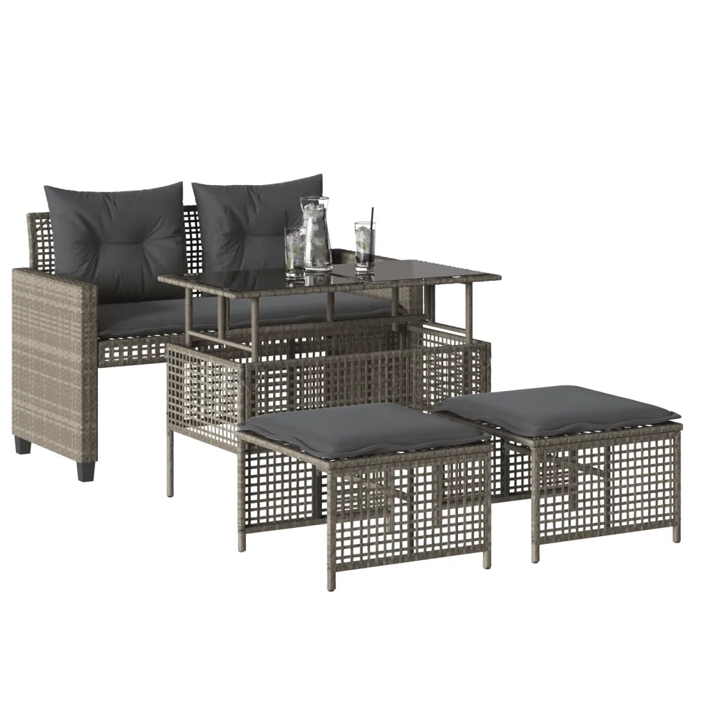 Divano da Giardino 4pz Cuscini-Sofa da Giardino-Divano da esterno Grigio Chiaro Polyrattan e Vetro