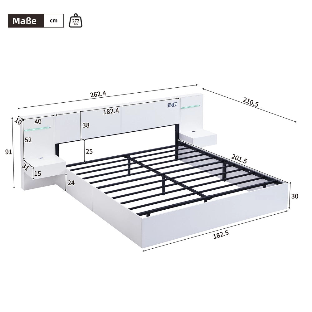 Letto Matrimoniale con USB, LED e Bluetooth ¨C Xylo ¨C Bianco 180x200
