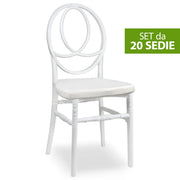 Set da 20 Sedie New Phoenix in Plastica Bianche con cuscino coordinato