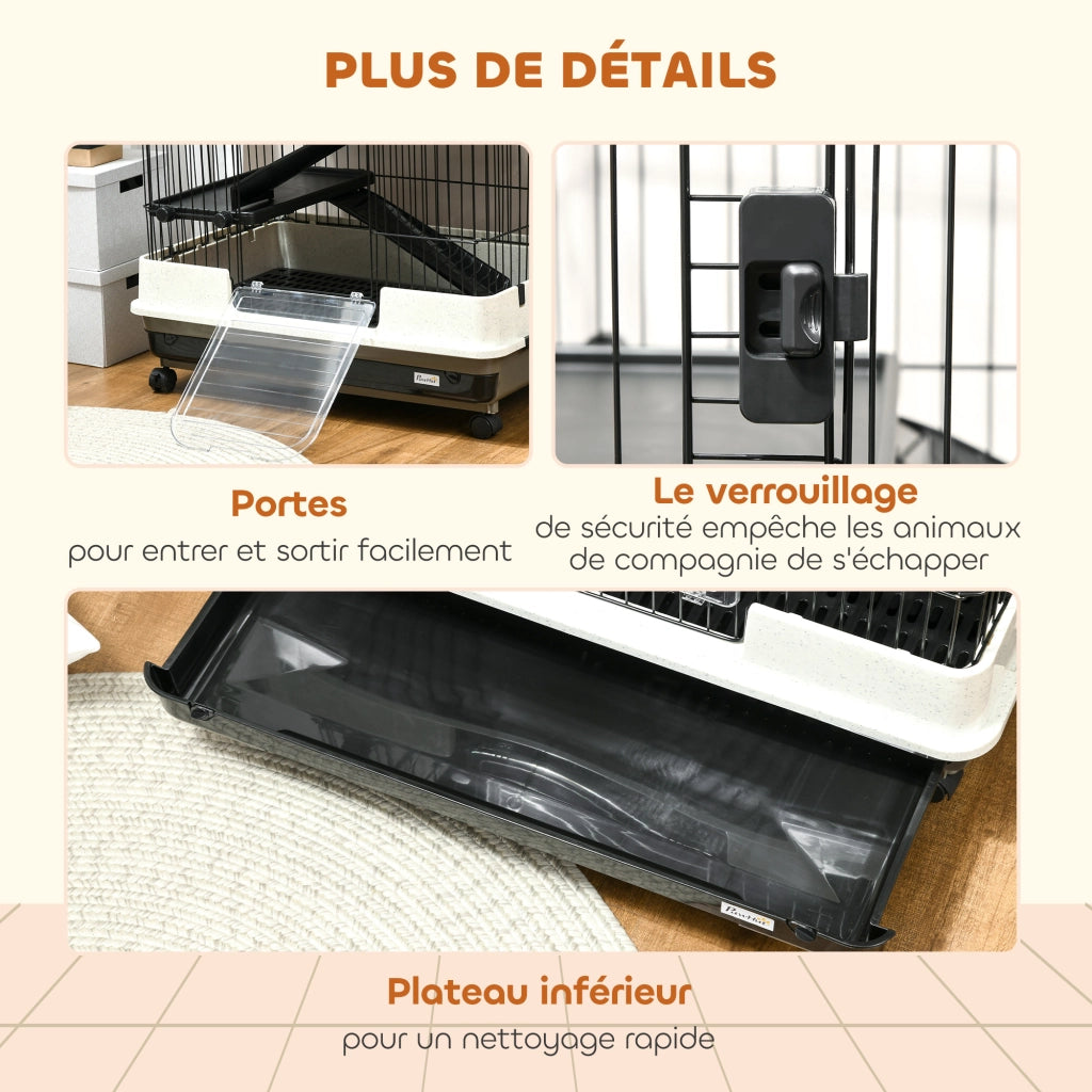 Gabbia per conigli a 5 livelli con 3 porte 5 rampe vassoio rimovibile ruote ¨C Xylo ¨C 81x52,5x159cm nero grigio