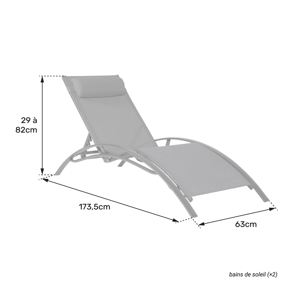 Set di 2 sedie a sdraio GALAPAGOS in textilene bianco - alluminio bianco