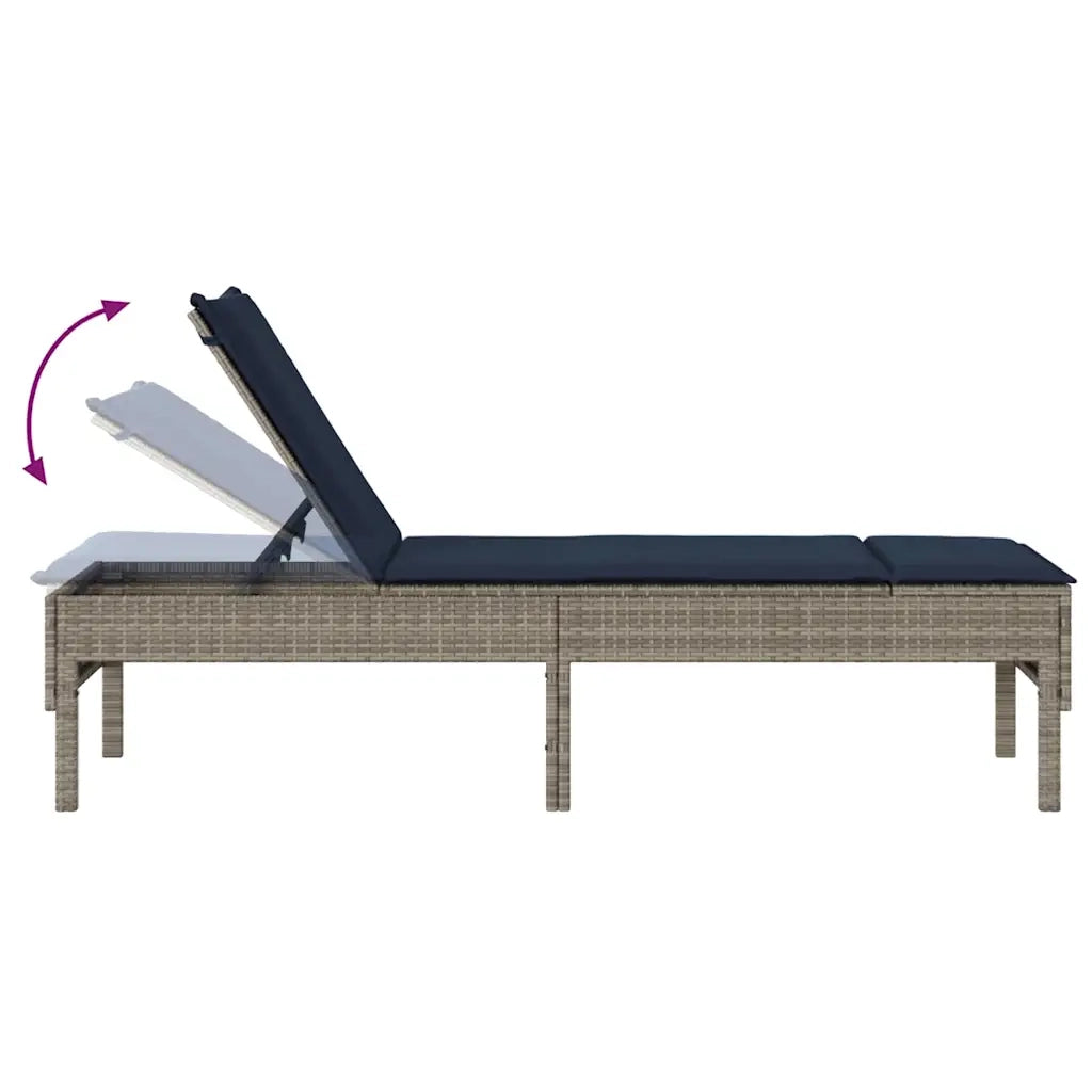 Lettino Prendisole con Cuscino Grigio 55x200x44cm in Polyrattan 4104106