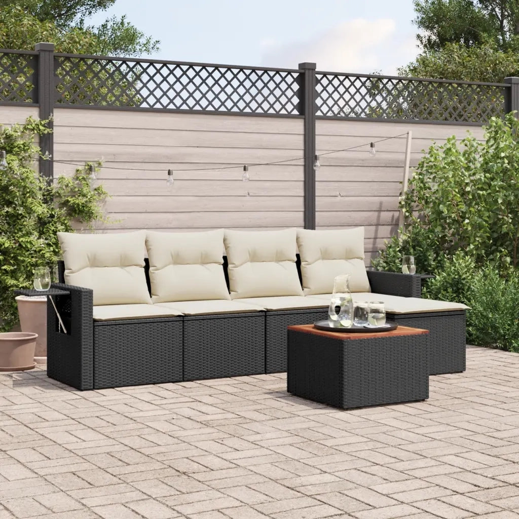 Set Divano da Giardino 6 pz con Cuscini Nero in Polyrattan 3224537