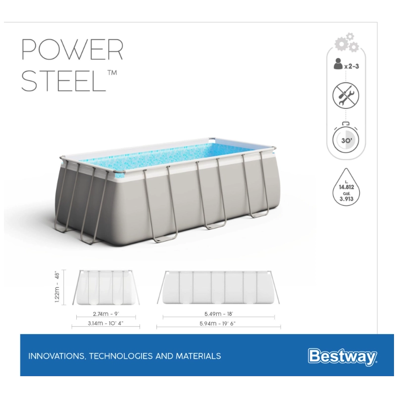 Piscina fuori terra rettangolare Bestway Power Steel 56465 549x274x122 cm con filtro, scaletta e copertura