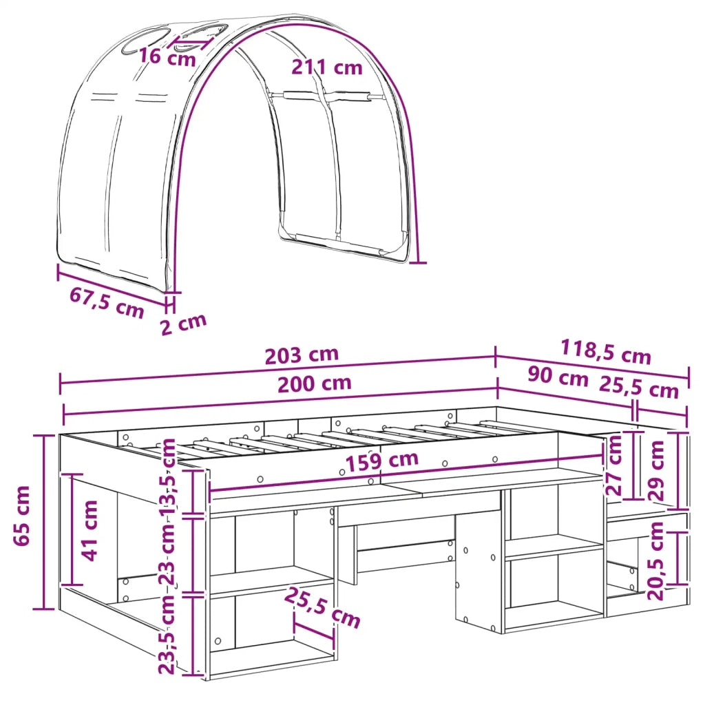 Letto alto per bambini con storage 3 pz Rovere Sonoma e Nero 3423604