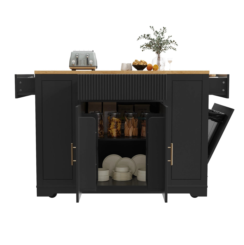 Isola da cucina 120x50 cm; con scomparto per rifiuti; MDF e metallo nero