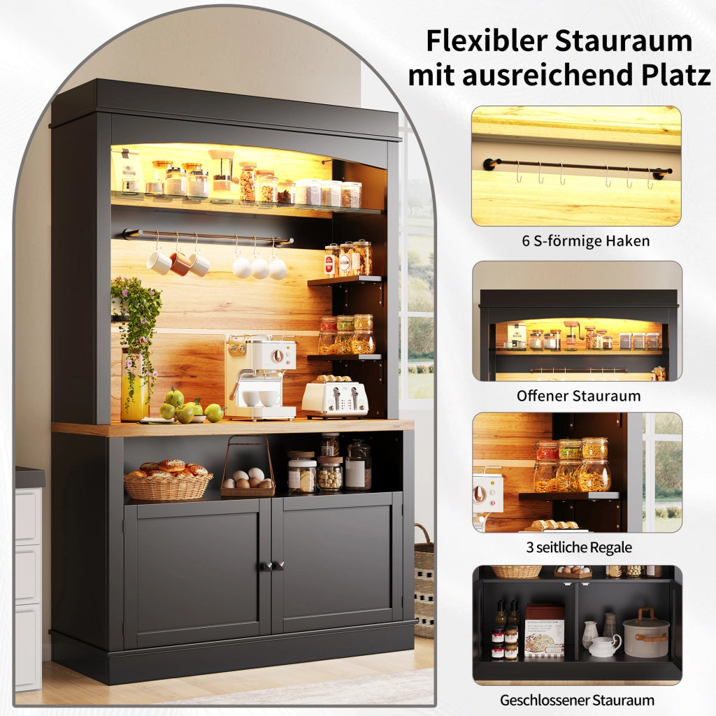 ARMADIO CUCINA LED 107x43x184 cm Nero MDF e Metallo