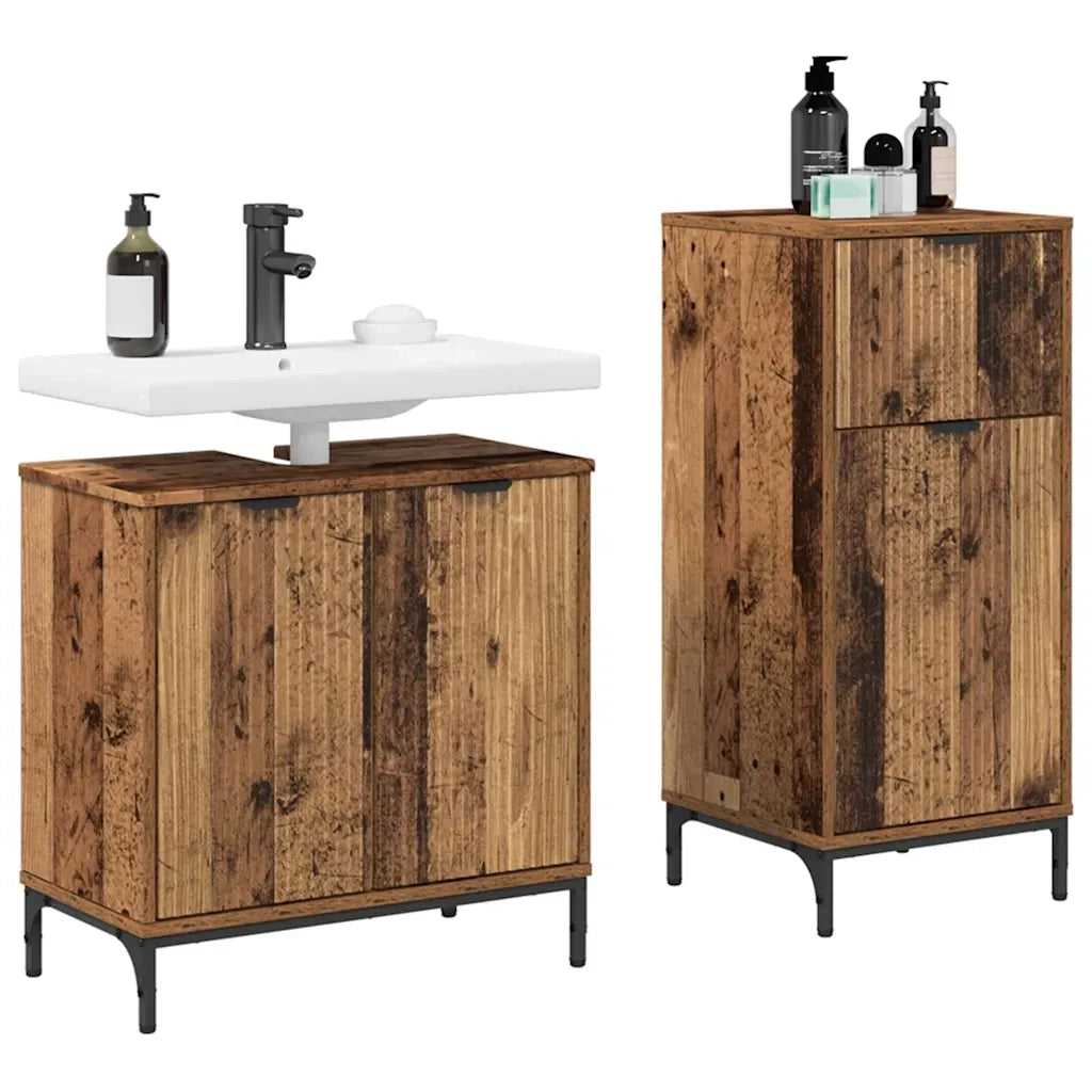 Set di mobili per il bagno con cassetto 2 pcs Legno vecchio 3393101