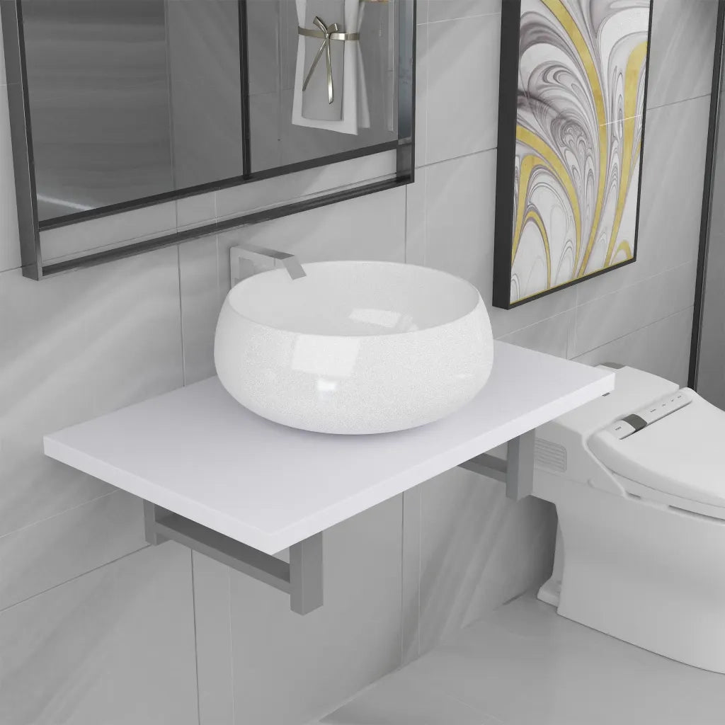 Set Mobili da Bagno | Armadio da bagno 2 pz Ceramica Bianco